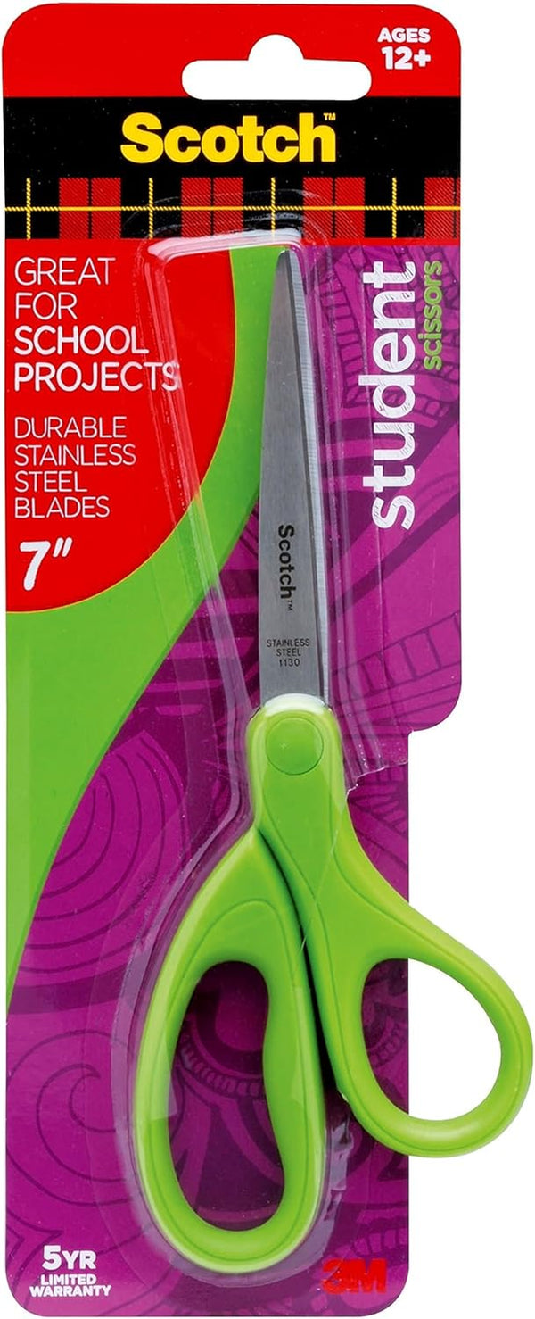 Student Scissors, 7-Inch - Blue, Green, or Purple, Colors May Vary (1407S-MIX)