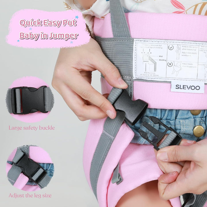 Baby Jumper, Baby Door Jumper Quick Set up and Easy-To-Use, Fun Bouncer for Active Play for Infant and Toddler, Pink