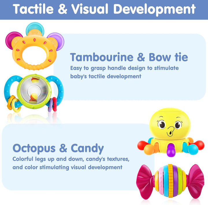 10Pcs Baby Rattles Toys Set, Infant Grab Shake Rattle, Easy Hold Sensory Teether, Babies Development Learning Music Toy, Newborn Shower Birthday Gift 1 2 3 4 5 6 7 9 10 12 Month Boy Girl