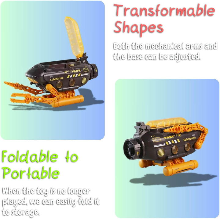 Submarine Toy, Submersible Model Toy Deep-Sea Probe Toy with Robotic Arms, Adjustable Base, Foldable Design, Transformable Shapes (Orange)