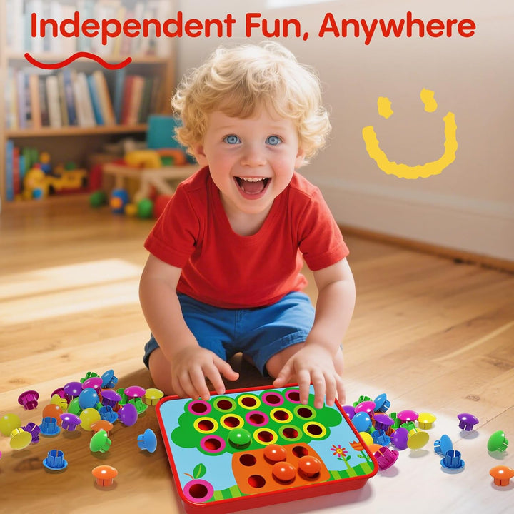Button Art Toy – Educational Color Matching Mosaic Pegboard Sensory Learning Activity for Kids Age 3 4 5, Preschool Gift for Toddlers, Boys and Girls