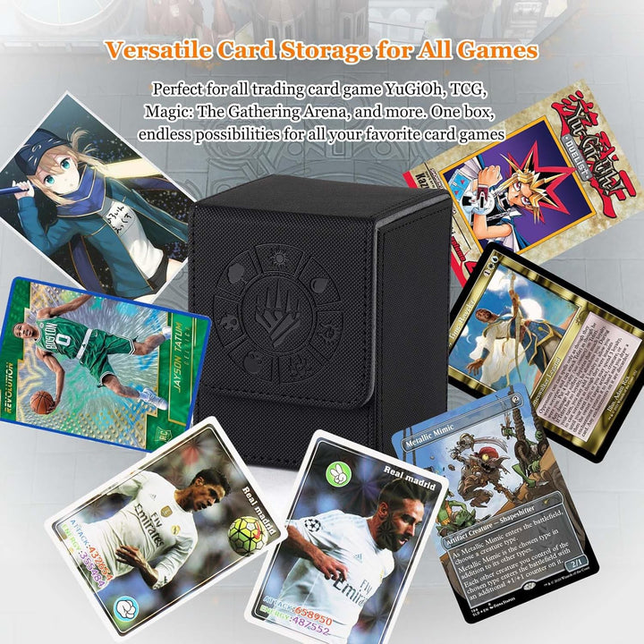 Card Deck Box, 110+ Storage MTG Deck Box with 50 Pcs Card Sleeve, Collectible Trading Card Cases for Magic Commander and More (Black)