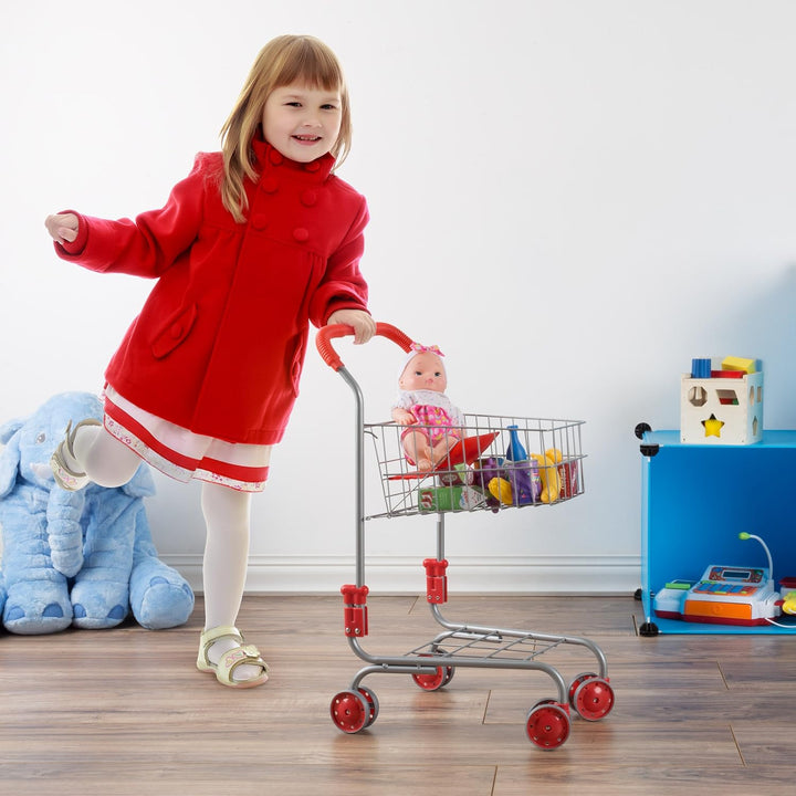 Pretend Play Shopping Cart- Toy Grocery Cart with Pivoting Front Wheels and Folds for Easy Storage for Kids, Boys and Girls by