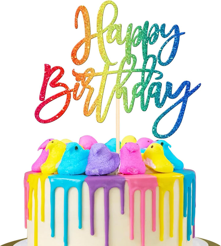 1 PCS Gold Happy Birthday & Anniversary Cake Topper