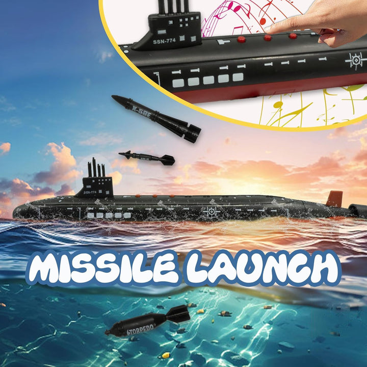 Toy Submarine Military Toy Naval Ship with Launching Function Model Ship with Sound Effects Army Toy War Ship Play Set for Kids 16.5 Inches Boat with Display Stand