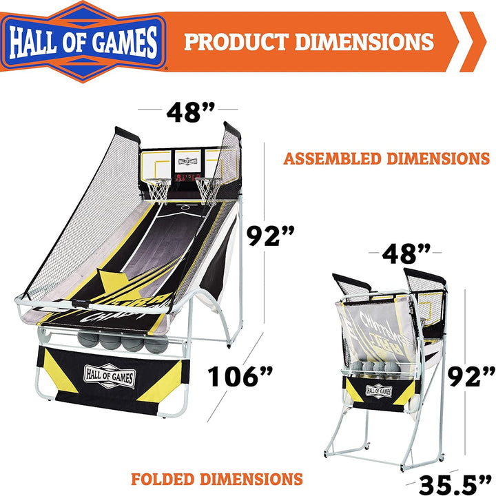 Xtra Long Shot Ez-Fold Premium Arcade Basketball Game with Built-In 4-Ball Storage Rack, Pop off with the Perfect Basketball Game