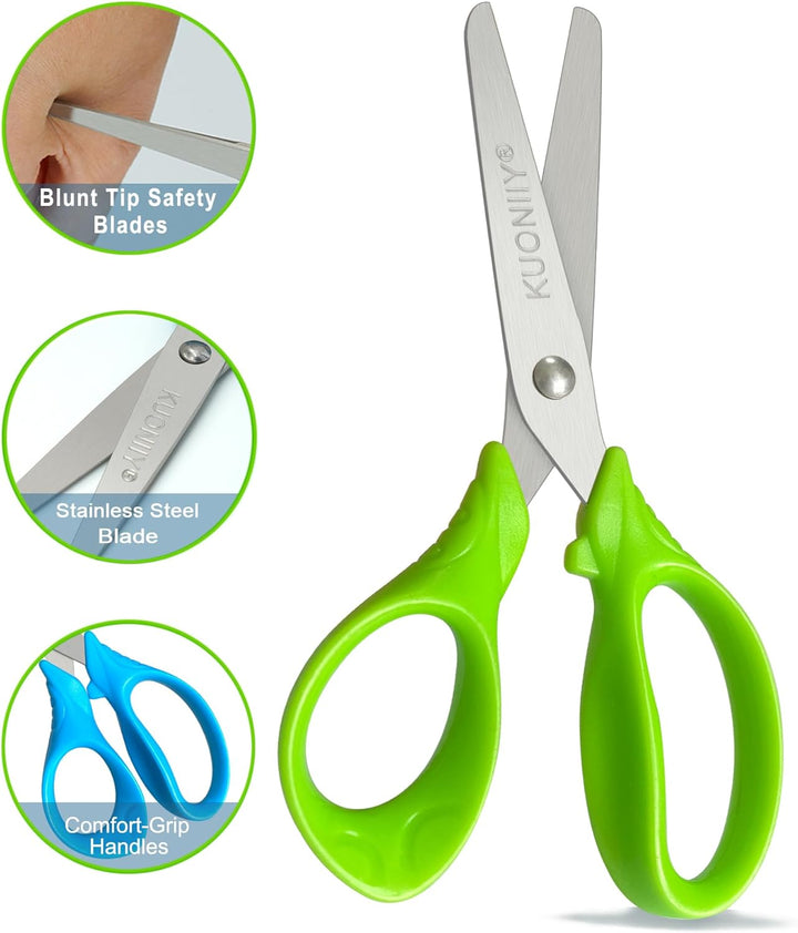 Kids Scissors with Comfort Grip Handles, 5 Inch Blunt Scissors for School and Classroom, Blue, Green, Pink, 6 Pack