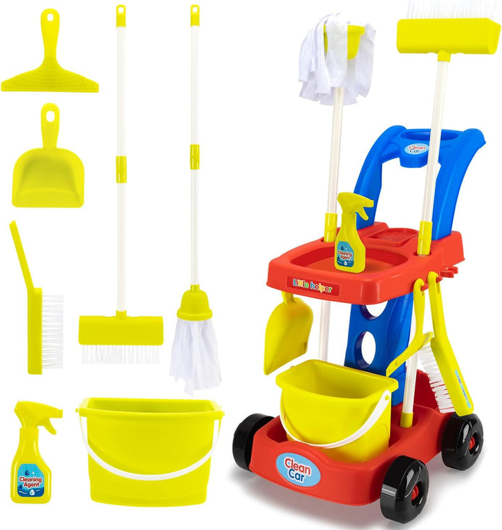 Kids Cleaning Toy, Toddler Cleaning Set with Cleaning Cart, Durable and Realistic Kids Cleaning Set as Pretend Play Gifts for Children Age 3+