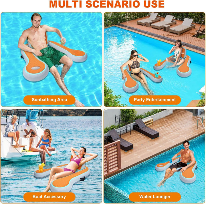 Inflatable Floating Chair Pool Lounger Float for Adults with Cup Holder, Floating Chair with Non-Slip EVA Pad Storage Bag for Pool, Lake, River, Party, Beach, 48 X 45 Inch