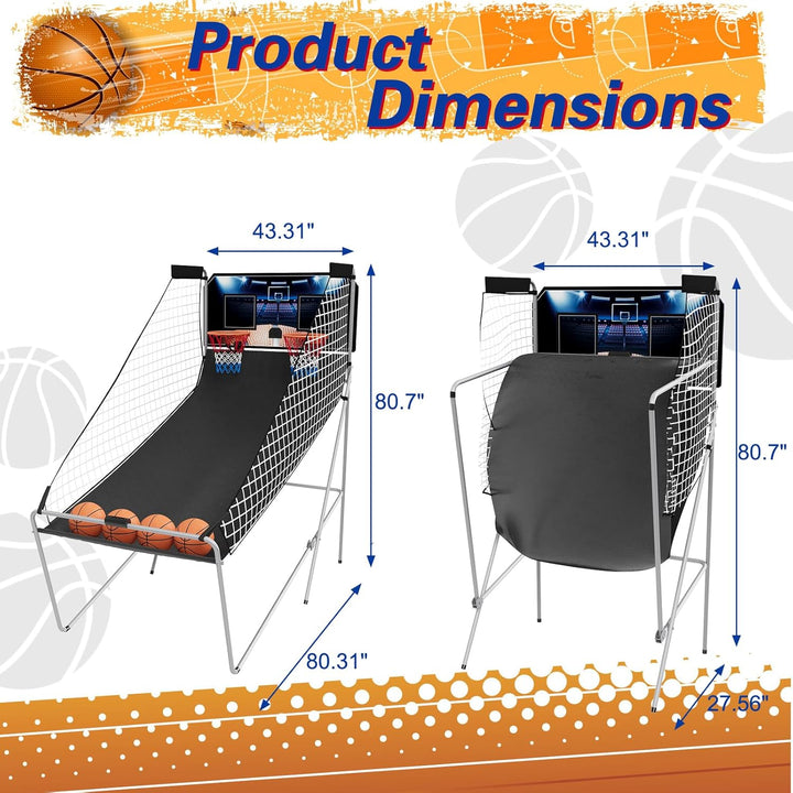 Arcade Basketball Game, Dual Shot Electronic Basketball Game with 8 Game Modes, LCD Score Display, and 4 Rubber Balls, Indoor Basketball Arcade Game for Home