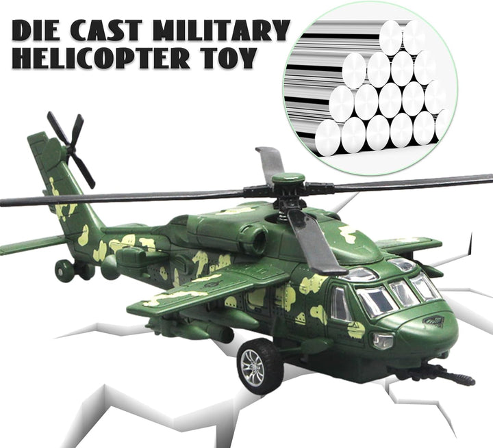 Military Helicopter Toy with Lights and Sounds, Die Cast Metal Airplane Pull Back Army Plane Toys for Kids Children Boys Girl