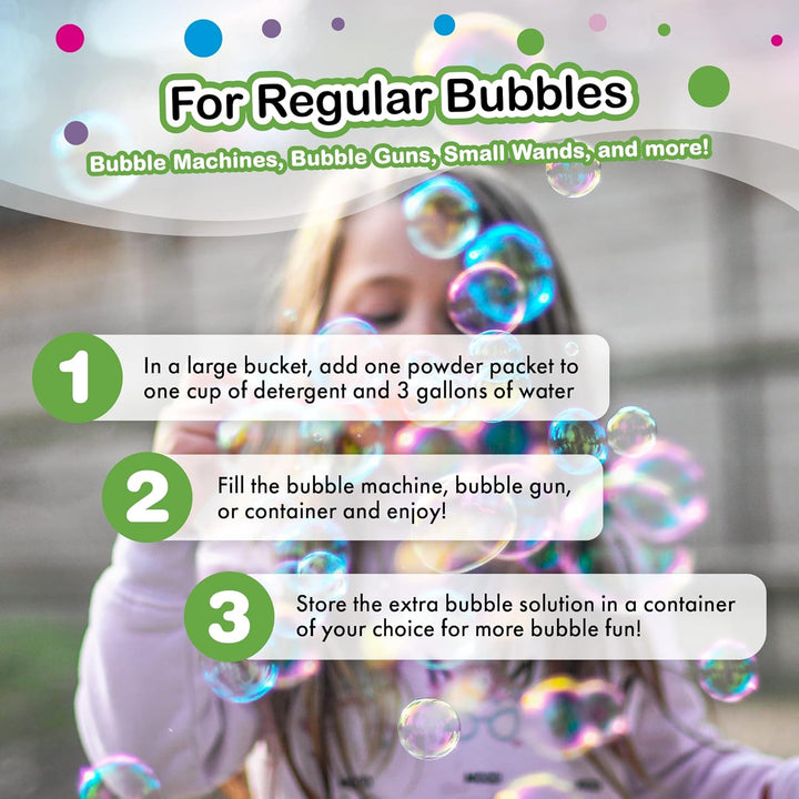 Big Bubble Refill Powder Mix (6 Packets) - Turns Dish Detergent into Giant Bubbles. Makes 6 GALLONS! - Made in USA