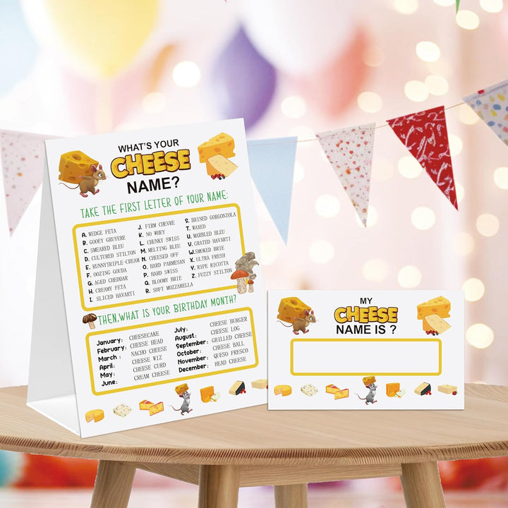 Cheese Theme What'S You Cheese Name Game, Baby Shower Game Stickers, Birthday Game, Party Decoration, Activity Game for Office or Class, Package Contains 1 Sign and 30 Name Stickers(Wyn14)
