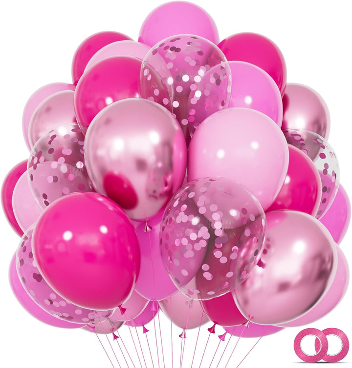 68Pcs Pink and Purple Balloons, 12 Inch Metallic Purple Pink Latex Balloon Confetti Ballons with Ribbons Party Balloons for Wedding Girls Birthday Baby Shower Decorations.
