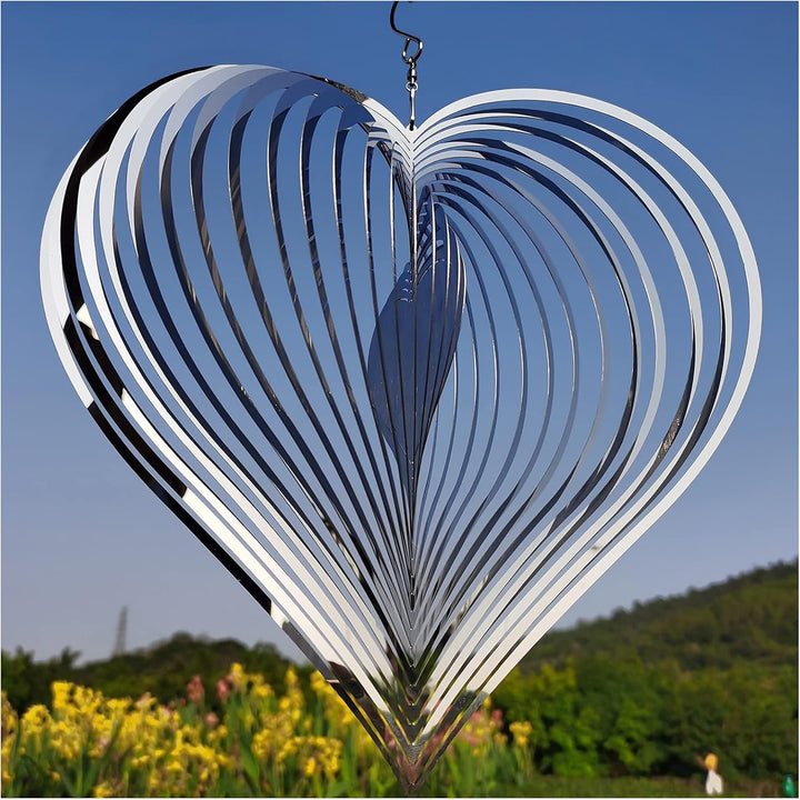 Stainless Steel Reflective Wind Spinners Outdoor Garden Decor,Sparkly Wind Spinner Bird Devices Deterrent to Scare Birds Away from Yard Patio Farm,Metal Heart Wind Spinners Gifts for Mom, Women