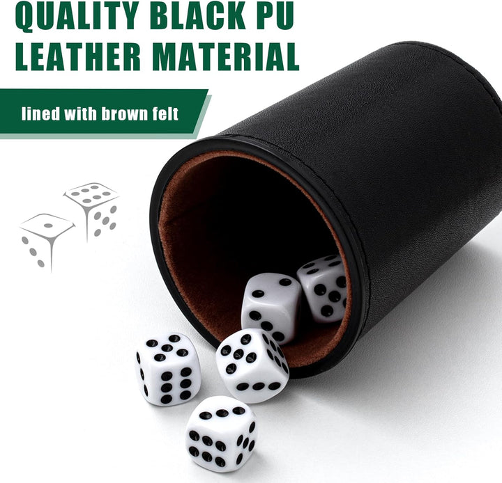 2 Set Liars Dice Game Include 10 Leather Dice Cups, 50 Dice and 2 Leather Storage Case with Magnetic Closure, Set Gift for Party, Craps, Backgammon, Travel(Black)