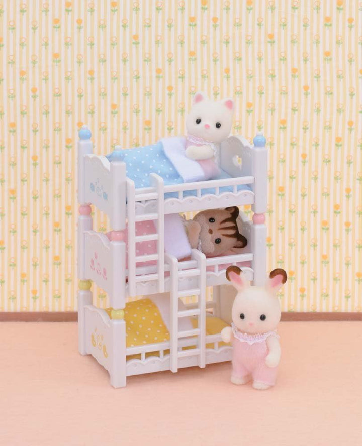 Triple Baby Bunk Beds - Dollhouse Furniture Set for Ages 3+