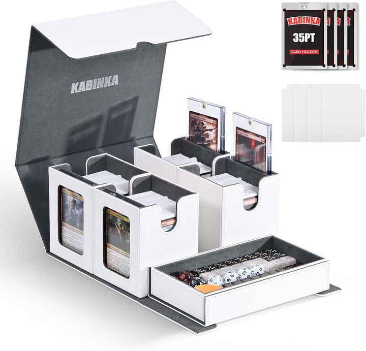 Card Deck Box for MTG with Commander Display, 5 in 1 Card Storage Box Fits 400+ Double-Sleeved Cards, Removable Deck Case for Tcg/Sports Cards with Dice Tray, 4 Magnetic Card Holders (Black Purple)