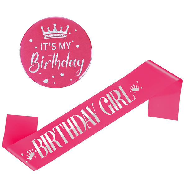 Birthday Girl Decorations - Set Includes Girl Sash & Its My Birthday Badge for Kids Parties