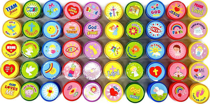 50 Pcs Religious Assorted Stampers for Kids Religious Prizes Carnival Prizes Vacation Bible School Sunday School Prizes