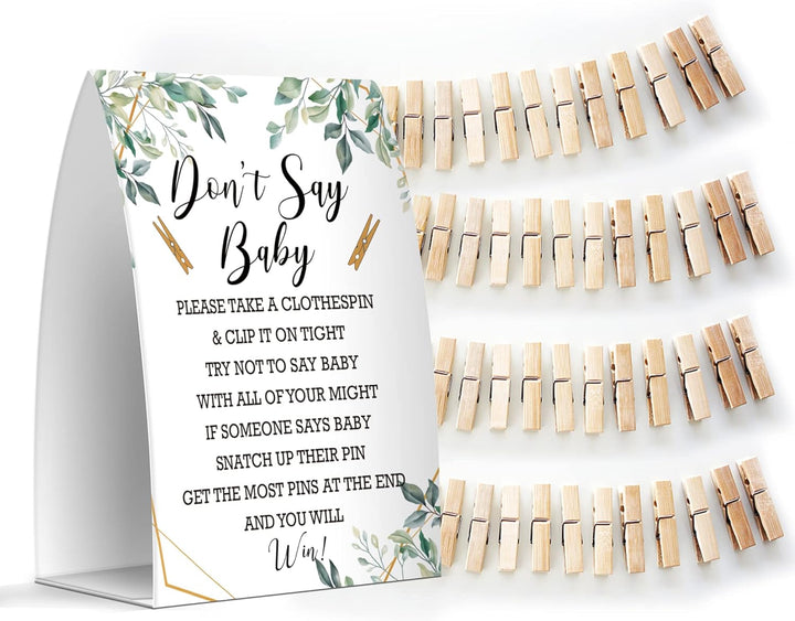 Don'T Say Baby Set - One 5X7 Sign and 50 Mini Clothespins, Baby Shower Games, Baby Shower Decoration, Gender Neutral Baby Shower - Msjb041