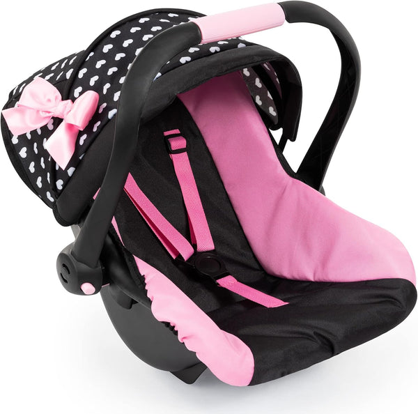 Design Dolls: Deluxe Car Seat: Hearts Black & Pink - Pretend Play Accessory for Dolls/Plushes up to 18", Ages 3+, Large