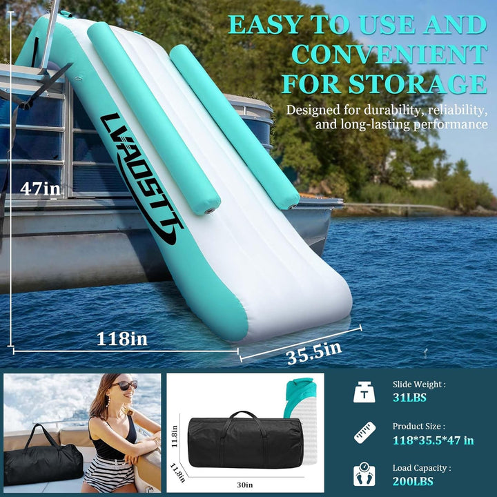 Pontoon Waterfall Slide, Inflatable Water Boats Slide Island for Adults Kids Summer Lake Party