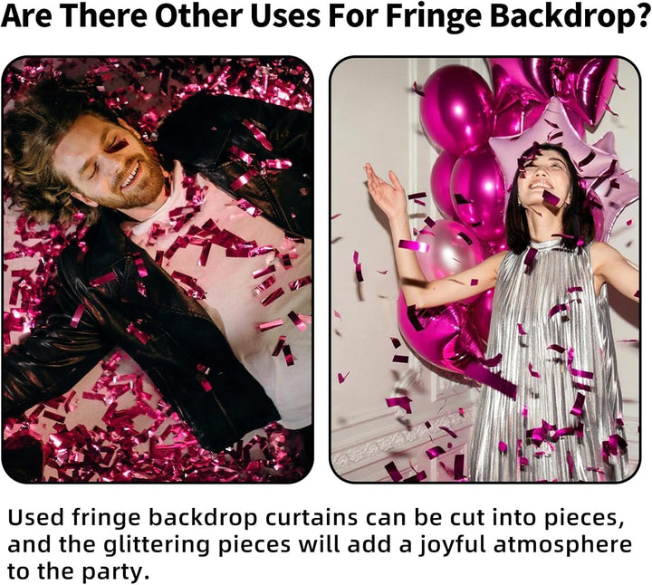 Pink Birthday Decorations for Girls, 3.3X8.2Ft Pink Tinsel Backdrop Foil Fringe Curtains, Glitter Pink Streamers Party Decorations Door Hanging for Barbie Bachelorette Graduation Halloween (2 Pack)