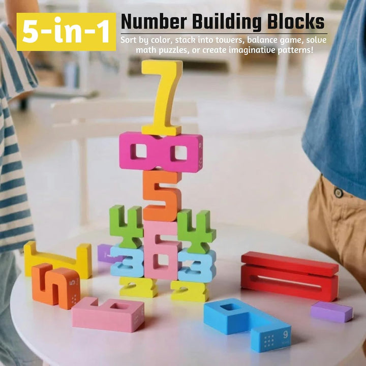 20PCS Wooden Number Building Blocks 1-10 - Montessori Math Stacking Number Blocks Toys with Counting Games, Digital Building Blocks Friends of 10, STEM Learning Toys for Kids Ages 3-8