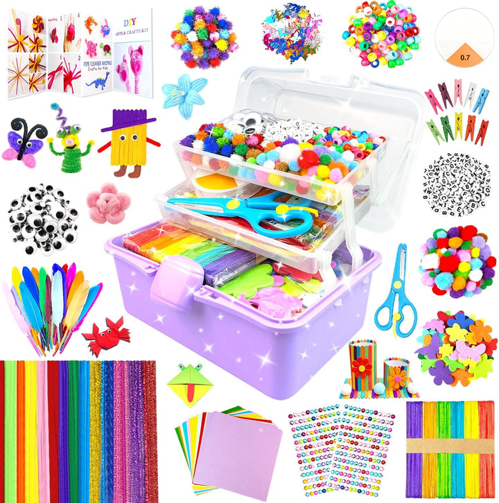 3000 Arts and Crafts Supplies for Kids Craft Kit Craft Box with Pipe Cleaners Arts and Crafts for Kids Age 4-6, 6-8, 8-12 DIY School Supplies Materials Set Toys Gifts for Girls Boys Toddlers, Blue