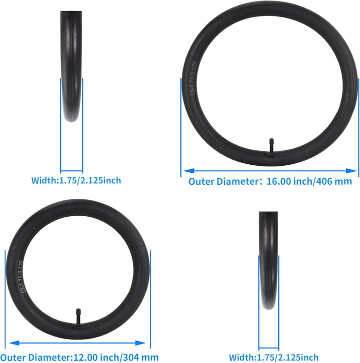 16" Back & 12.5" Front Replacement Inner Tubes 16 X 1.75/2.15 & 12.5 X 1.75/2.15 Compatible with Jogging Revolution Baby Jogger Summit X3 Schwinn Stroller Butyl Rubber Heavy Duty Tube 3 Pack
