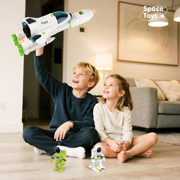 Space Rocket Ship Toys for Kids, Space Toys Shuttle Toys for Kids 3-5-7 with 2 Astronaut Figures, Spaceship Toys with Glowing & Sound Effect, Educational Stem Toy Gift for Boy Girl
