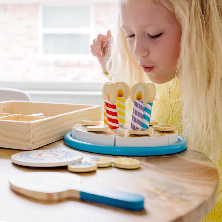 Birthday Party Cake - Wooden Play Food with Mix-N-Match Toppings and 7 Candles