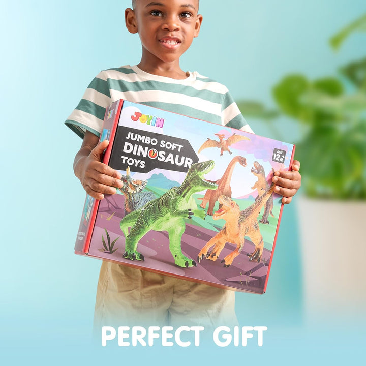 Big Dinosaur Toys for Toddlers, 6 Piece Large Soft Dinosaur Figures with an Educational Book, Jumbo Realistic Toys for Boys and Girls Gift, Kids Ages 1 2 3 4 5