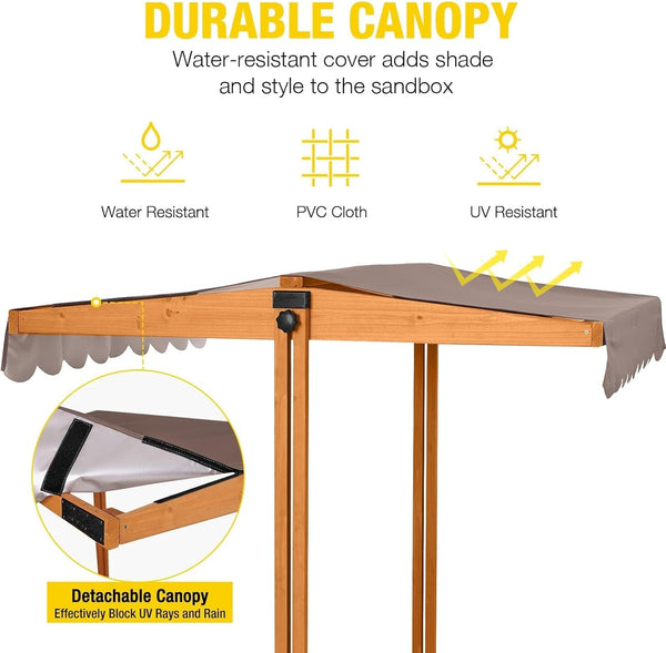 Kids Picnic Table, 4 in 1 Cedar Wooden Sand & Water Table W/ 3 Removable Box & Umbrella, Kids Picnic Tables for Outdoors Backyard Garden, Toddler Patio Furniture Set for Boys Girls(Walnut)