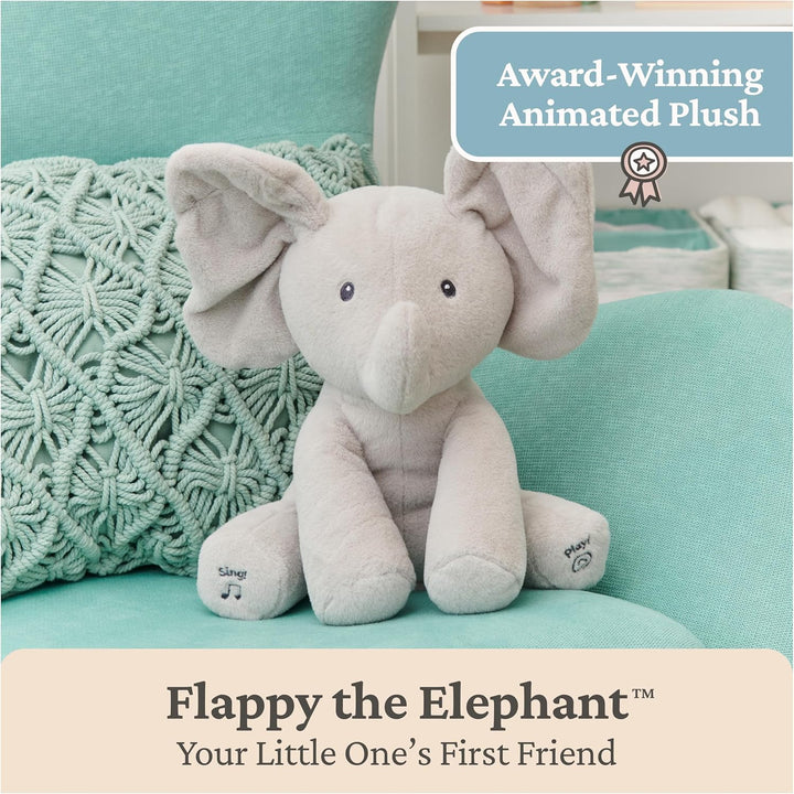 Animated Flappy the Elephant Plush, Singing Stuffed Animal Baby Toy for Ages 0 and Up, Gray, 12"