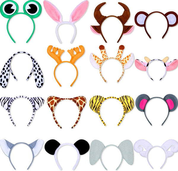16 Pieces Animal Headbands Jungle Safari Party Favors Wild One Birthday Decorations Zoo Animal Ear Headbands for Kids Halloween Costume Cosplay Photo Booth Props Party Supplies