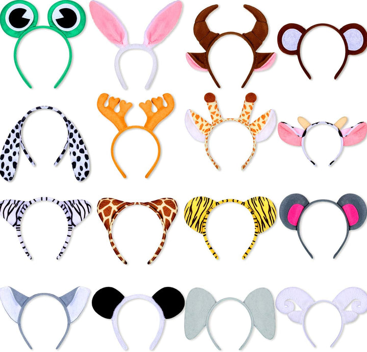 16 Pieces Animal Headbands Jungle Safari Party Favors Wild One Birthday Decorations Zoo Animal Ear Headbands for Kids Halloween Costume Cosplay Photo Booth Props Party Supplies
