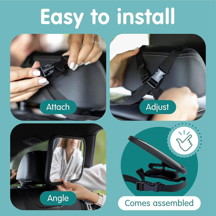 Baby Car Mirror Rear Facing - Double Award-Winning Convex Car Mirror for Baby, 100% Shatterproof & Shakeproof with 360° Rotation, Newborn Essentials (9.6 X 6.9 In)