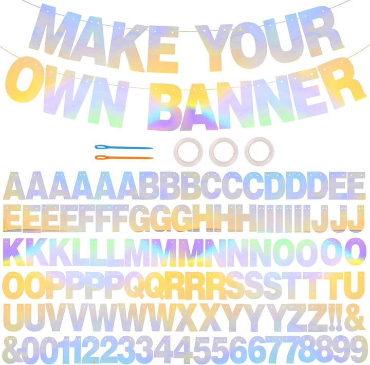 116 PCS A-Z Glitter Black DIY Letter Banner Kit Make Your Own Banner，Including 111 Letters and Numbers 3 Rope and 2 Threading Device,Customized for Birthday Graduation Wedding Party Decor