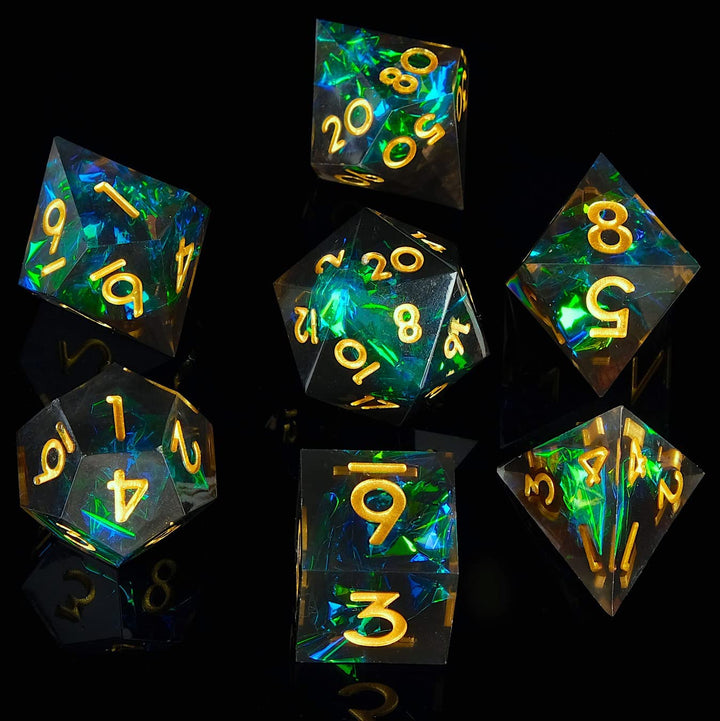 Sharp Edge DND Dice Set Handmade 7 Accessories Dice for Dungeons and Dragons TTRPG Games, Multi-Sided RPG Polyhedral Resin Sharp Edge Dice Roleplaying Games