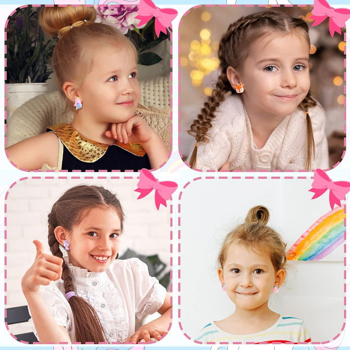 16 Pairs Kids Clip on Earrings for Girls Cute Unicorn Mermaid Non Pierced Clip on Earrings for Kid Little Girl