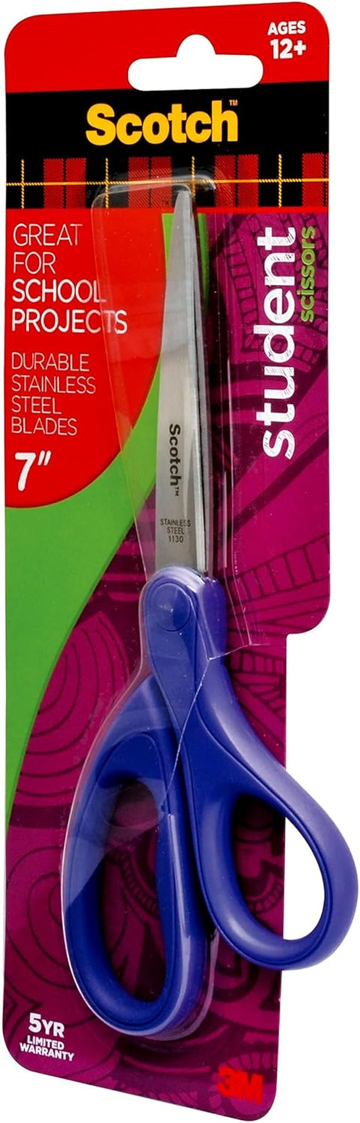 Student Scissors, 7-Inch - Blue, Green, or Purple, Colors May Vary (1407S-MIX)