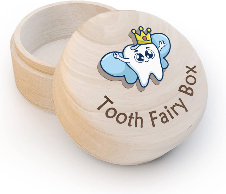 Tooth Fairy Box for Girls, Cute Carved Wooden Box with 3D Tooth, Stores Lost Teeth for Kids, Souvenir Dropped Tooth Keepsake Storage Box Gift for Little Girl（P-Wings-T）