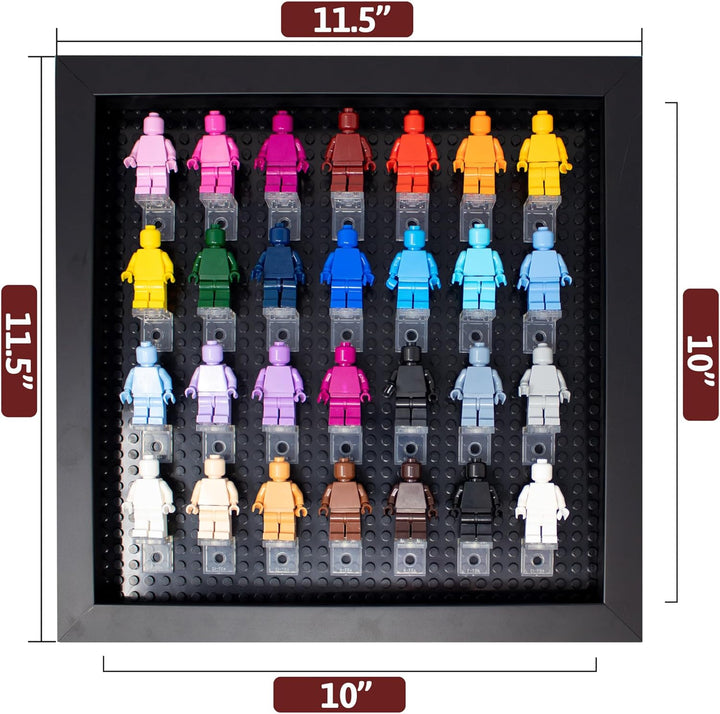 Figurine Display Case 10X10 Black Shadow Box for Miniature Figures 10X10 Black Wood Shadow Box with Black Base to Display up to 28 Block Figures