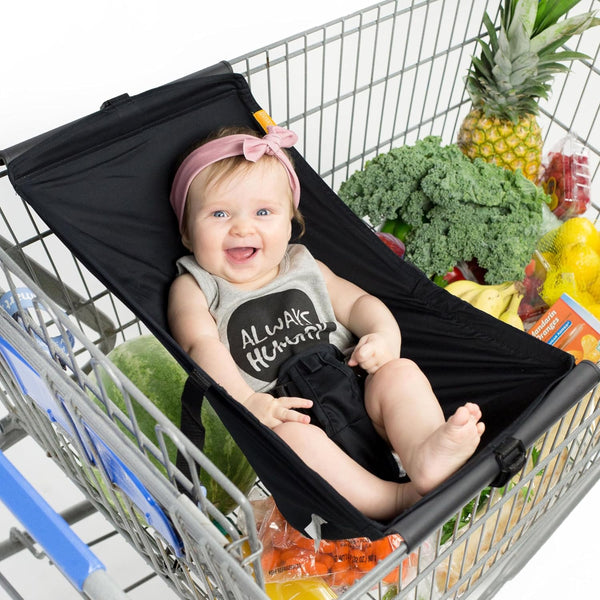 Shopping Cart Hammock – Infant Seat for Grocery Carts – Fits All Car Seat Models – Compatible with Wide 4-Seater Wagons (20”+ Only) – Holds up to 50 Lbs – Black