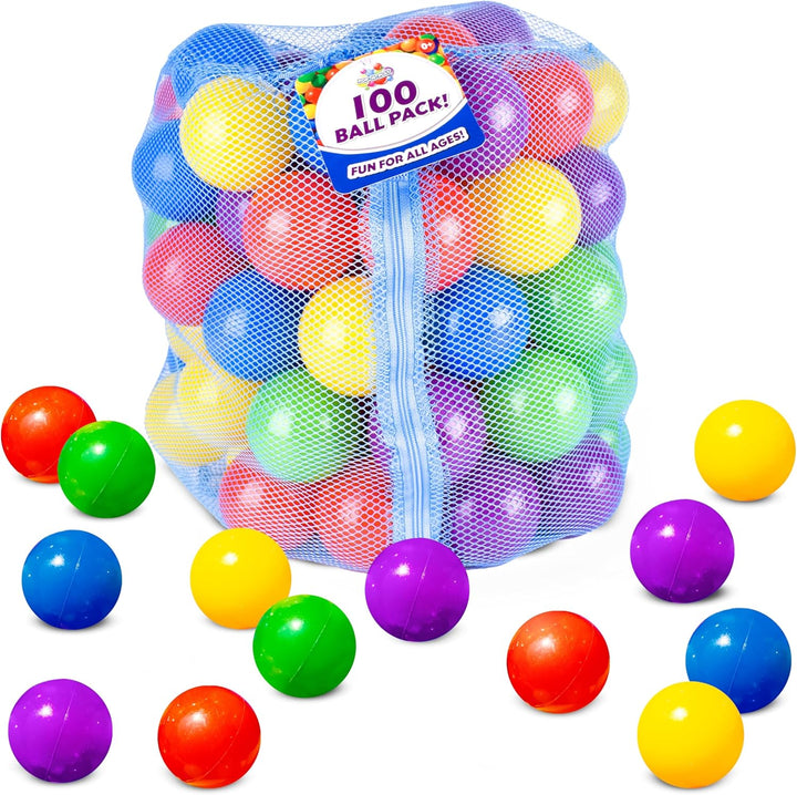 100 Count Multi Colored Play Balls – Phthalate and BPA Free Non-Toxic Crush Proof Plastic Ball Pack - Balls for Toddler Ball Pit in Reusable Storage Bag with Zipper