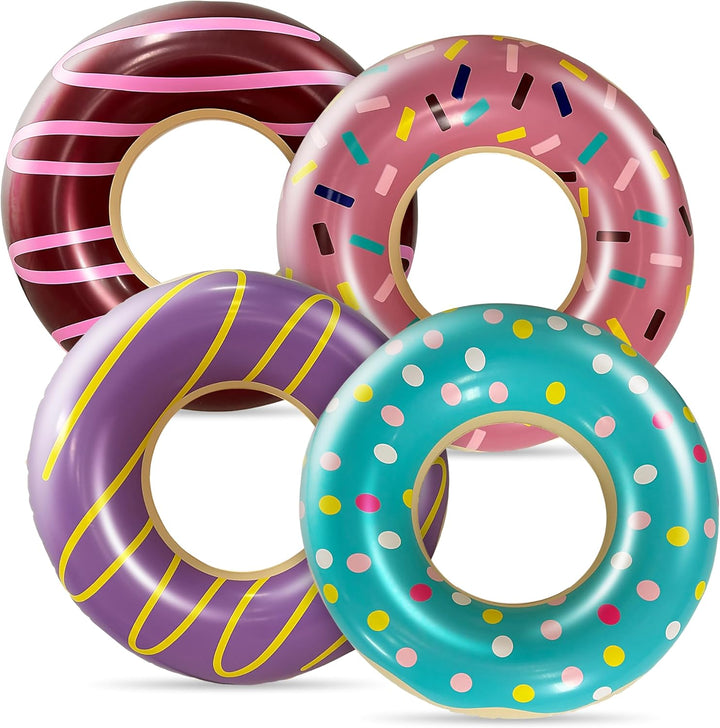 4 Pack Donut Pool Floats for Kids & Adults 30" Swim Rings Tubes Floaties for Swimming Pool, Donut Inflatable for Party Decorations Beach Toy, Floating Blow up Floaties Water Floaty Lake