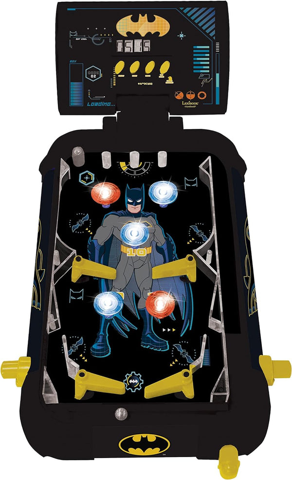 Batman Electronic Pinball Machine, Fun Sounds and Light Effects, 5 Obstacles, Works with 3 LR14 Batteries, Black/Yellow, JG610BAT