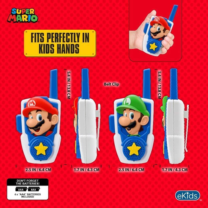 Super Mario Bros Walkie Talkies Kids Toys, Long Range, Two Way Static Free Handheld Radios, Designed for Indoor or Outdoor Games for Kids Aged 3 and Up